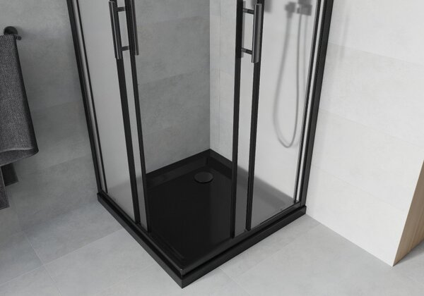 Mexen Rio, duș pătrat cu ușă glisantă 70(uşă) x 70(uşă) x 190 cm, sticlă mată 6mm, profil negru + cadă de duș SLIM neagră, 860-070-070-70-30-4070B