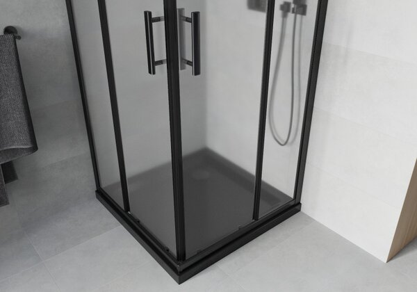 Mexen Rio, duș pătrat cu ușă glisantă 70(uşă) x 70(uşă) x 190 cm, sticlă mată 6mm, profil negru + cadă de duș SLIM neagră, 860-070-070-70-30-4070B