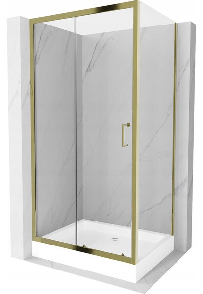 Mexen Apia, cabină de duș cu ușă glisantă 100 (uşă) x 80 (perete) cm, sticlă transparentă 6 mm, profil auriu + cadă de duș albă RIO, 840-100-080-50-00-4510