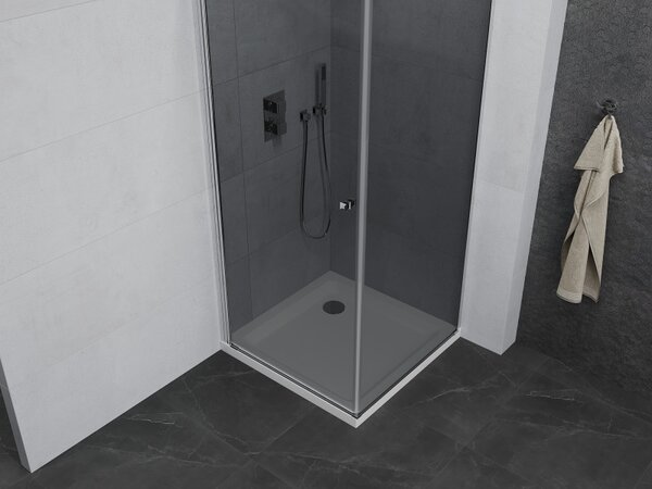 Mexen Pretoria, cabina de dus 70 (usa) x 70 (perete) cm, sticla gri 6mm, profil crom + cadita de dus alba, 852-070-070-01-40-4010