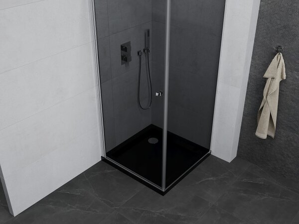 Mexen Pretoria, cabină de duș 70 (uşă) x 70 (perete) cm, sticlă gri 6 mm, profil crom + cadă de duș neagră, 852-070-070-01-40-4070