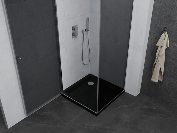 Mexen Pretoria, cabină de duș 70 (uşă) x 70 (perete) cm, sticlă gri 6 mm, profil crom + cadă de duș neagră, 852-070-070-01-40-4070