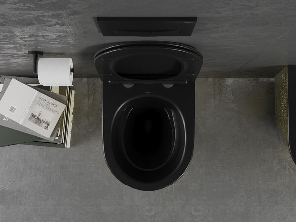 Mexen Lena, vas de toaletă suspendat 480x360x355 mm cu scaun care cade încet, negru mat - model auriu, 30224078