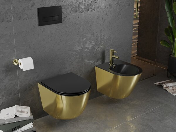 Mexen Lena, vas de toaletă suspendat 480x360x355 mm cu scaun care căde încet, negru mat - auriu, 30224076