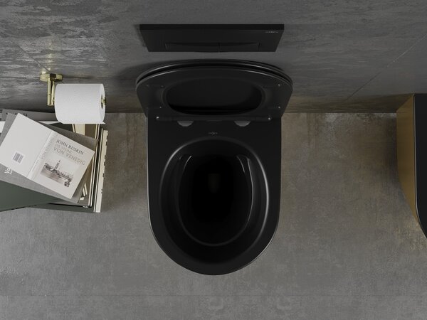 Mexen Lena, vas de toaletă suspendat 480x360x355 mm cu scaun care căde încet, negru mat - auriu, 30224076