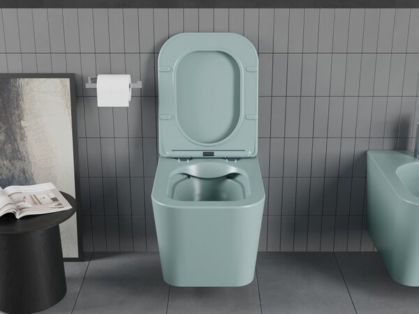 Mexen Teo, WC suspendat Rimless cu scaun toaleta slim, duroplast, verde mat, 30854048