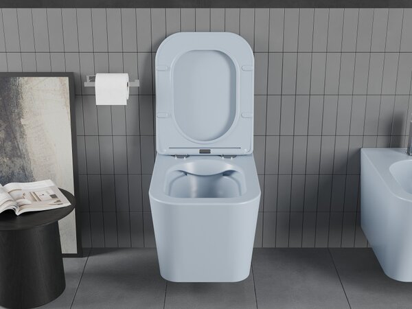Mexen Teo, WC suspendat Rimless cu scaun de toaletă subțire, duroplast, gri-albastru mat, 30854069