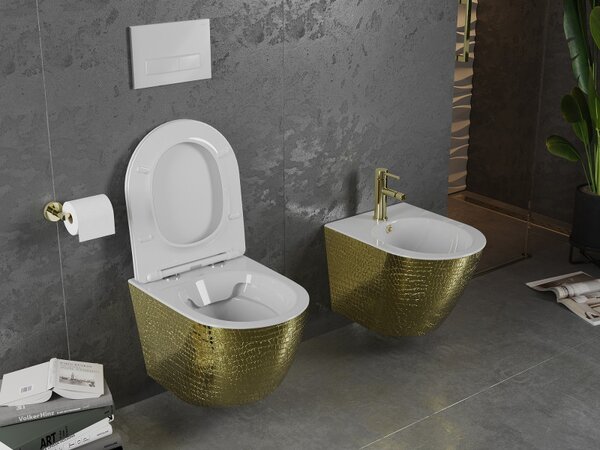 Mexen Lena, vas de toaletă suspendat 480x360x355 mm, model alb - auriu, 30224008