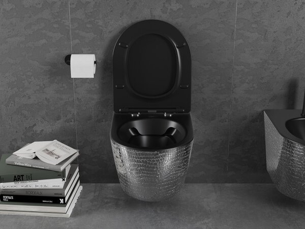 Mexen Lena, vas de toaletă suspendat 480x360x355 mm cu scaun care cade încet, negru mat - model argintiu, 30224072