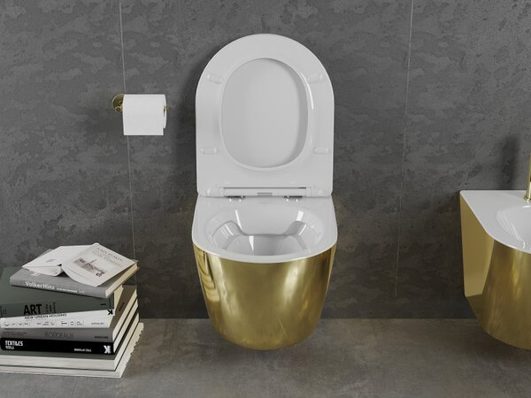 Mexen Lena, vas de toaletă suspendat 480x360x355 mm, alb - auriu, 30224006