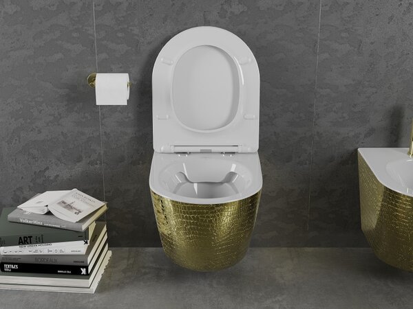 Mexen Lena, vas de toaletă suspendat 480x360x355 mm, model alb - auriu, 30224008