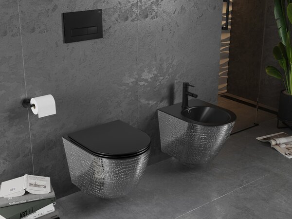 Mexen Lena, vas de toaletă suspendat 480x360x355 mm cu scaun care cade încet, negru mat - model argintiu, 30224072