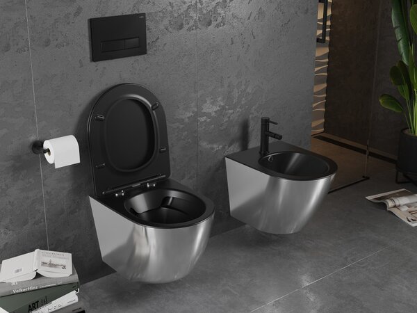 Mexen Lena, vas de toaletă suspendat 480x360x355 mm cu scaun care cade încet, negru mat - argintiu, 30224074