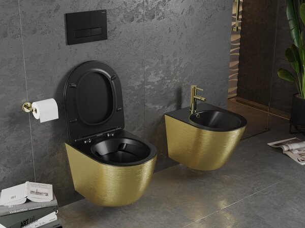 Mexen Lena, vas de toaletă suspendat 480x360x355 mm cu scaun care cade încet, negru mat - model auriu, 30224077