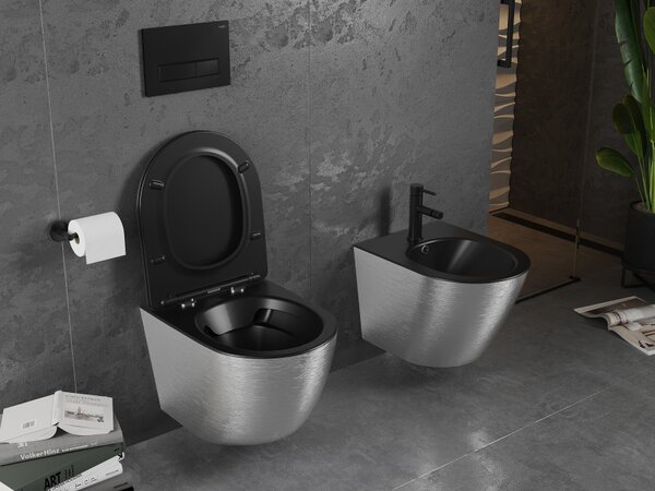 Mexen Lena, vas de toaletă suspendat 480x360x355 mm cu scaun care cade încet, negru mat - argintiu, 30224073
