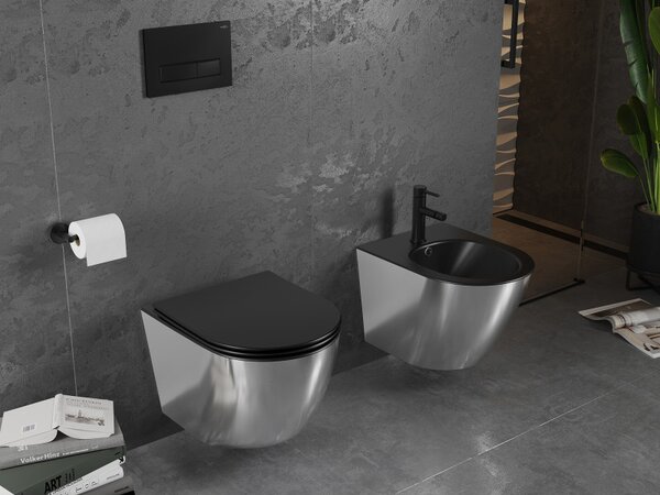 Mexen Lena, vas de toaletă suspendat 480x360x355 mm cu scaun care cade încet, negru mat - argintiu, 30224074