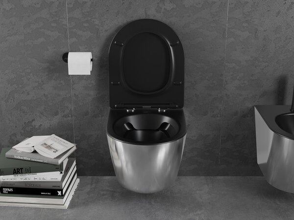 Mexen Lena, vas de toaletă suspendat 480x360x355 mm cu scaun care cade încet, negru mat - argintiu, 30224074