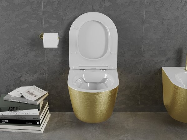 Mexen Lena, vas de toaletă suspendat 480x360x355 mm, model alb - auriu, 30224007