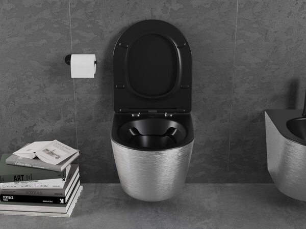 Mexen Lena, vas de toaletă suspendat 480x360x355 mm cu scaun care cade încet, negru mat - argintiu, 30224073