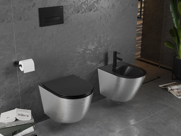 Mexen Lena, vas de toaletă suspendat 480x360x355 mm cu scaun care cade încet, negru mat - argintiu, 30224073