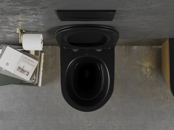 Mexen Lena, vas de toaletă suspendat 480x360x355 mm cu scaun care cade încet, negru mat - model auriu, 30224077