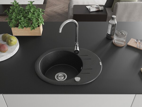 Mexen Kevin, chiuveta granit 586x458x190 mm, 1 camera, negru - argintiu metalic, 6517581005-73