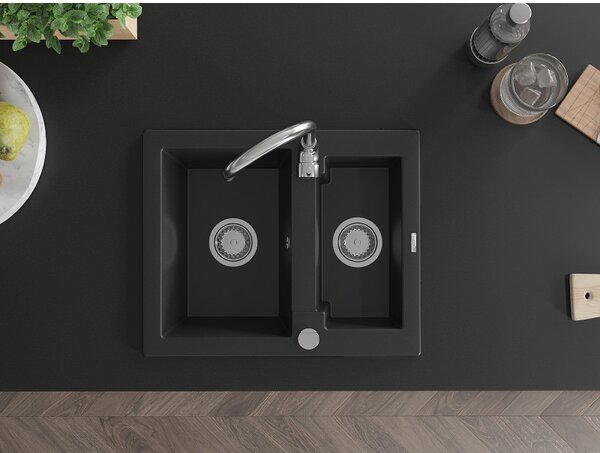 Mexen Carlos, chiuvetă din granit 582x475x177 mm, 1,5 camere, negru, 6518581500-77