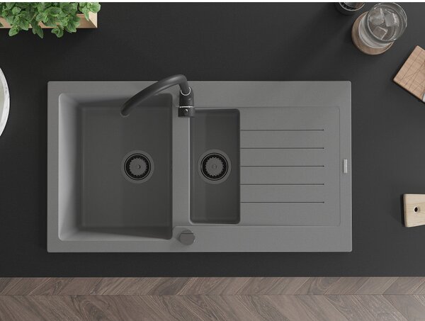 Mexen Matias - chiuveta granit 900x505x200 mm, 1,5 camere, gri cu sifon negru, 6502901505-71-B