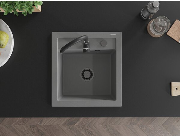Mexen Vito, chiuveta granit 520x490x210 mm, 1 camera, gri cu sifon negru, 6503521000-71-B