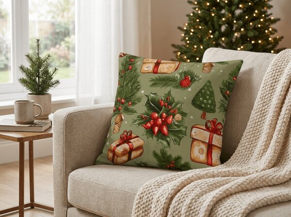 Husa de perna din microfibra CHRISTMAS PRESENTS 45x45 cm, verde