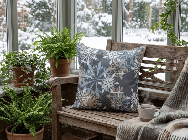 Husa pentru perna din microfibra SNOWFLAKE 45x45 cm, albastru-gri