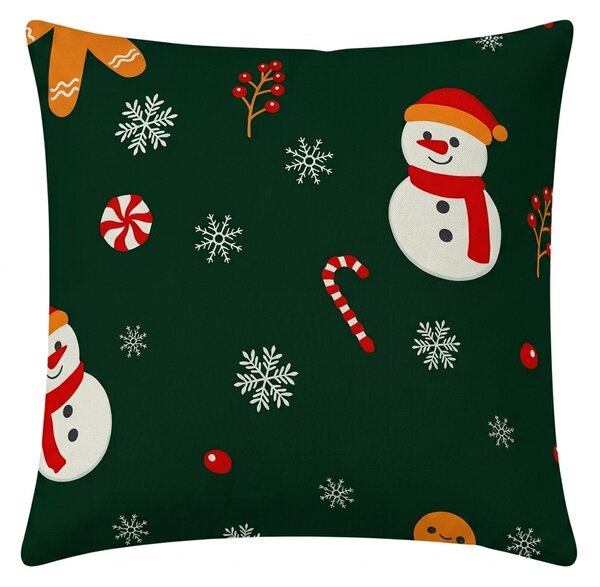 Husa de pernita din microfibra SNOWMAN AND GINGERBREAD 45x45 cm, verde