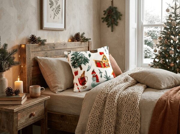 Husa din microplus pentru perna FESTIVE MAGIC 45x45 cm, alb