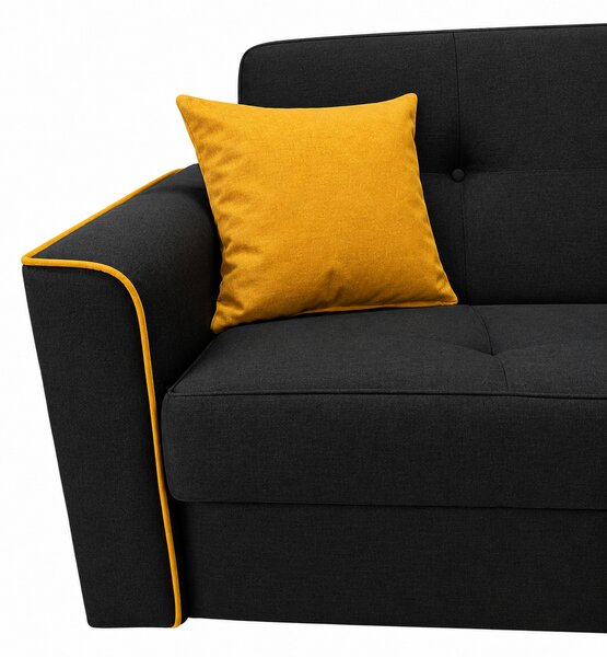Canapea VERA extensibila, 3 locuri, lada de depozitare, stofa antracit + mustar, 225x90x90 Negru, Stofa