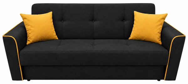 Canapea VERA extensibila, 3 locuri, lada de depozitare, stofa antracit + mustar, 225x90x90 Negru, Stofa
