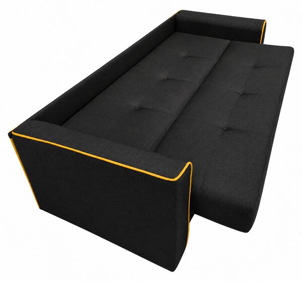 Canapea VERA extensibila, 3 locuri, lada de depozitare, stofa antracit + mustar, 225x90x90 Negru, Stofa