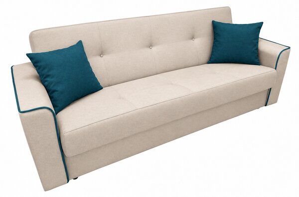 Canapea VERA extensibila, 3 locuri, lada de depozitare, stofa bej + petrol, 225x90x90 Bej, Stofa