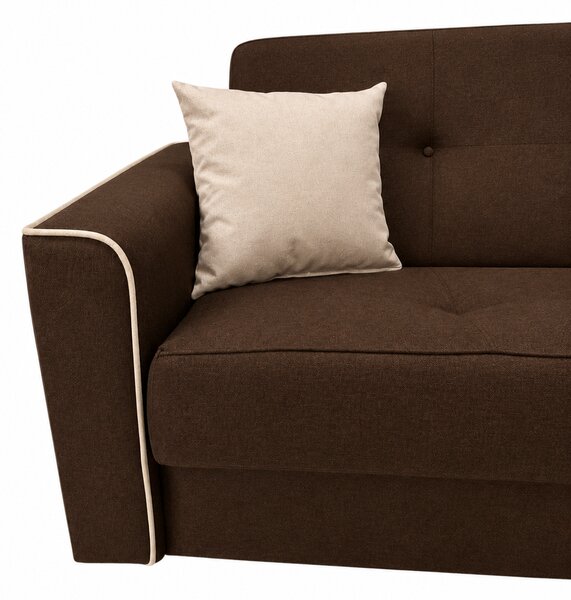 Canapea VERA extensibila, 3 locuri, lada de depozitare, stofa maro + bej deschis, 225x90x90 Maro, Stofa