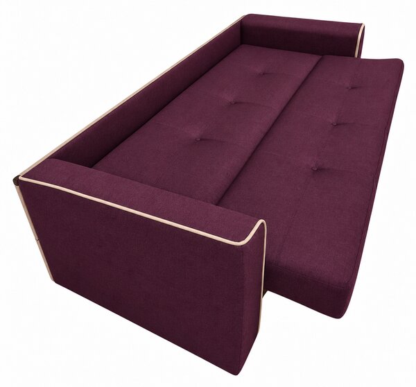 Canapea VERA extensibila, 3 locuri, lada de depozitare, stofa mov pruna + bej 225x90x90 Mov, Stofa