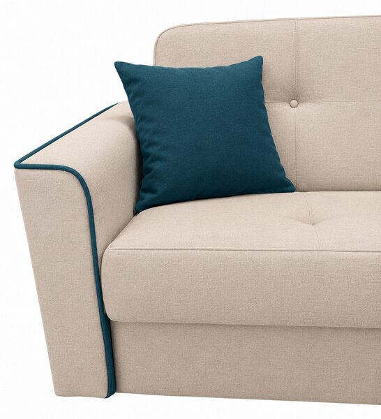 Canapea VERA extensibila, 3 locuri, lada de depozitare, stofa bej + petrol, 225x90x90 Bej, Stofa