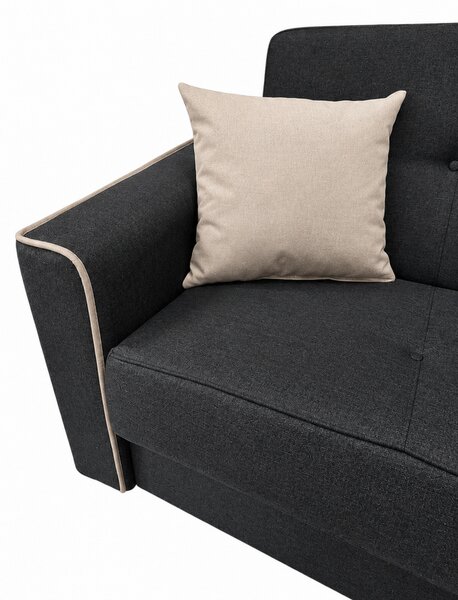 Canapea VERA extensibila, 3 locuri, lada de depozitare, stofa antracit + bej deschis, 225x90x90 Crem + Maro, Stofa