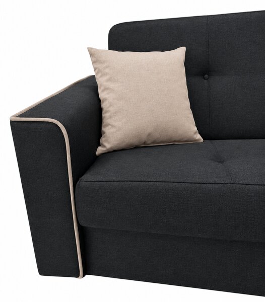 Canapea VERA extensibila, 3 locuri, lada de depozitare, stofa antracit + bej deschis, 225x90x90 Crem + Maro, Stofa