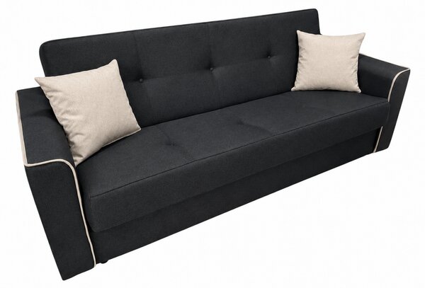 Canapea VERA extensibila, 3 locuri, lada de depozitare, stofa antracit + bej deschis, 225x90x90 Crem + Maro, Stofa