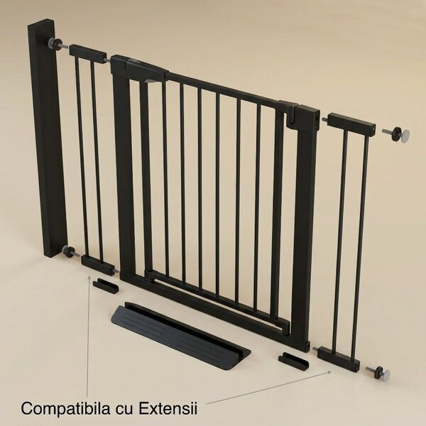 Poartă de Siguranță PRO 180° pentru Copii și Animale 76 x 132-138 cm, NEGRU