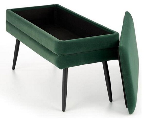 Bancuta VELVA, verde/negru, stofa catifelata/metal, cu spatiu pentru depozitare, 78x35x40 cm
