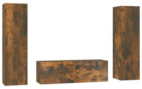 Set dulapuri TV, 3 piese, stejar fumuriu, lemn prelucrat