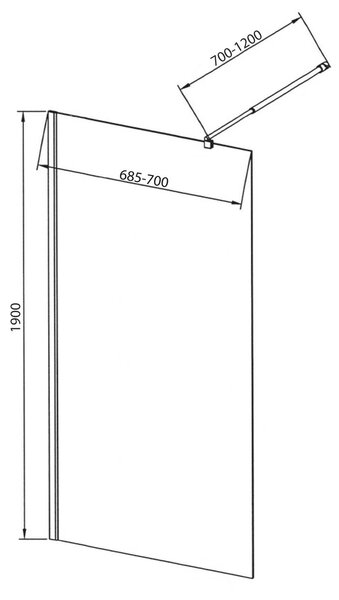 Aqualine Sapho, perete WALK-IN pentru montare pe perete cu suport, dintr-o bucată, 700 mm, sticlă mată