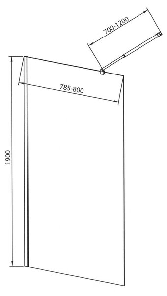 Aqualine Aqualine, perete WALK-IN pentru instalare pe perete cu suport, dintr-o bucată, 800 mm, sticlă transparentă, WI081