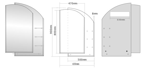 Aqualine Aqualine, oglindă WEGA 65x90cm, rotunjită, cu rafturi, 65028