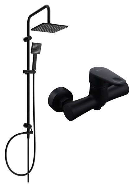 Set de duș Mexen Tord cu duș cu efect de ploaie și robinet de duș Kama, negru mat, 72540200-70